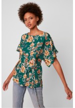 French Connection Claribel Floral Short Sleeve Belted Top (Evergreen)